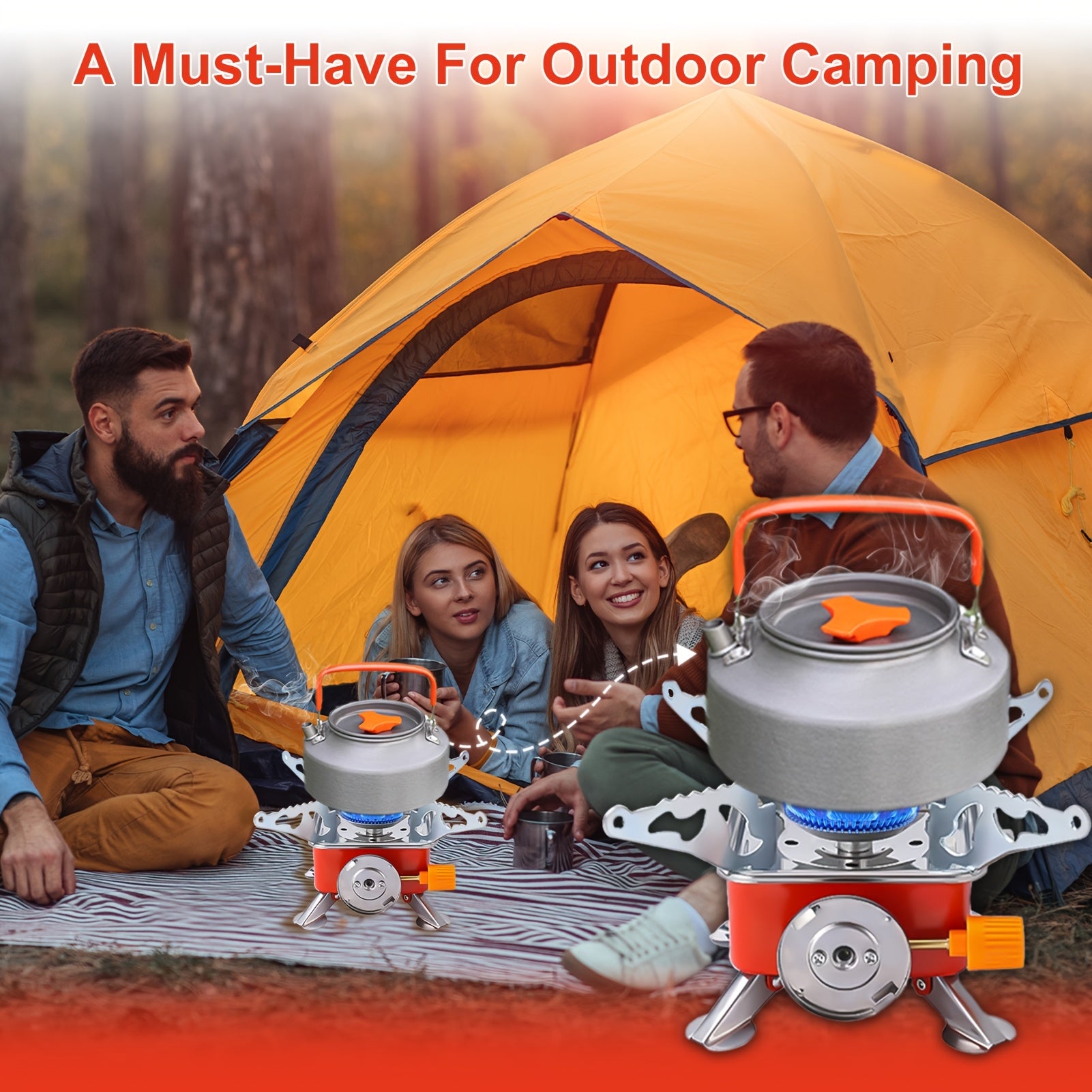 Stainless Steel Mini Folding Camp Stove – Portable Windproof Butane Gas Stove with Adjustable Flame for Camping, Hiking, Picnics & Outdoor Cooking