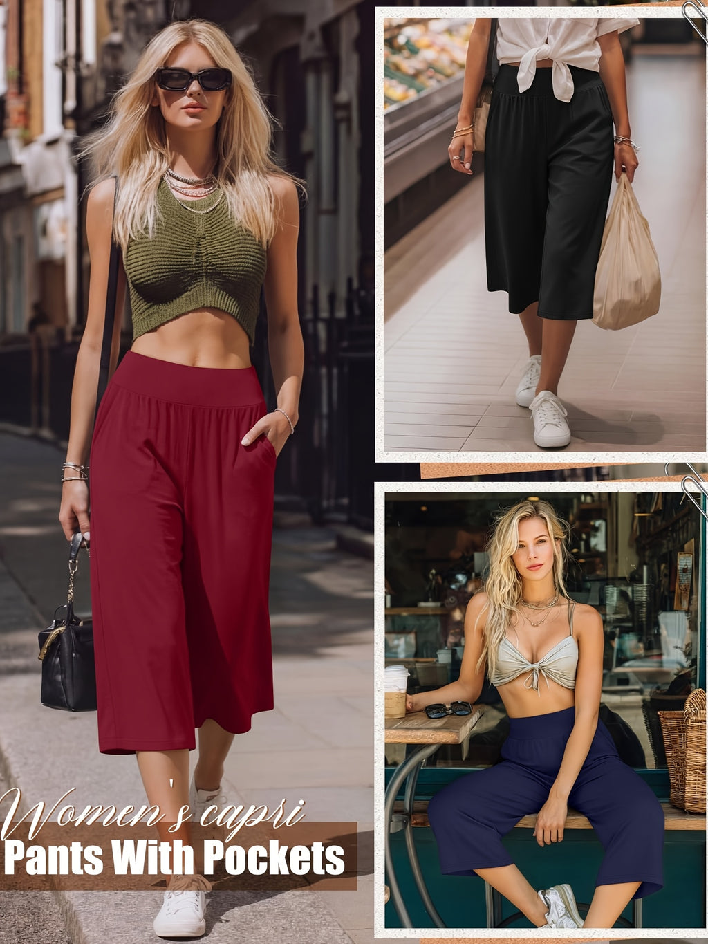 Women's Capri Pants 3 Pack Loose Lounge Joggers Yoga Cropped Sweatpants with Pockets – Elastic Waist Casual Spring Summer Fall