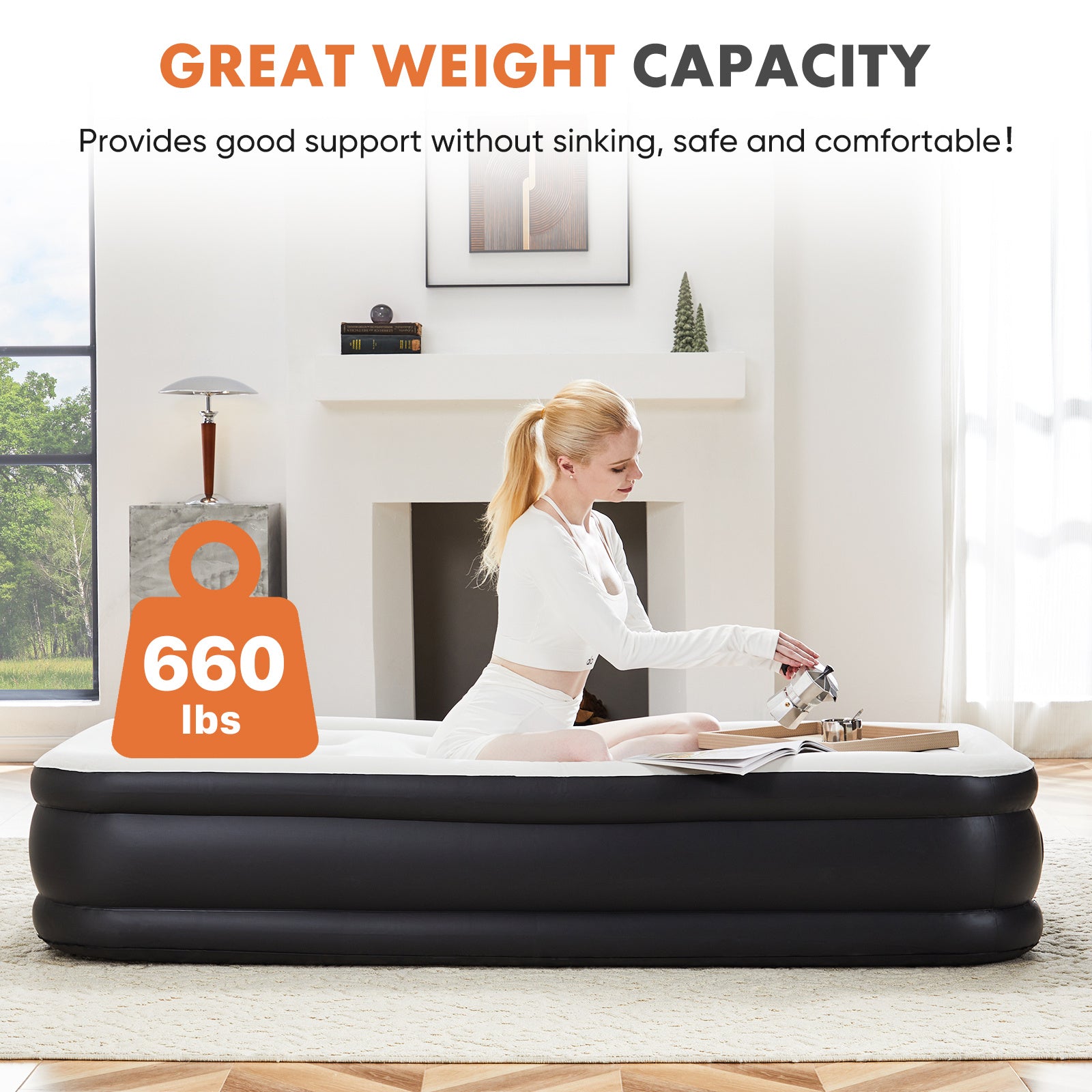 Camping Air Mattress Twin Queen with Built-In Pump 660LB Capacity – 16 18 22 Inch Thick Inflatable Mattress Non-Slip Bottom for Outdoor Camping Yard