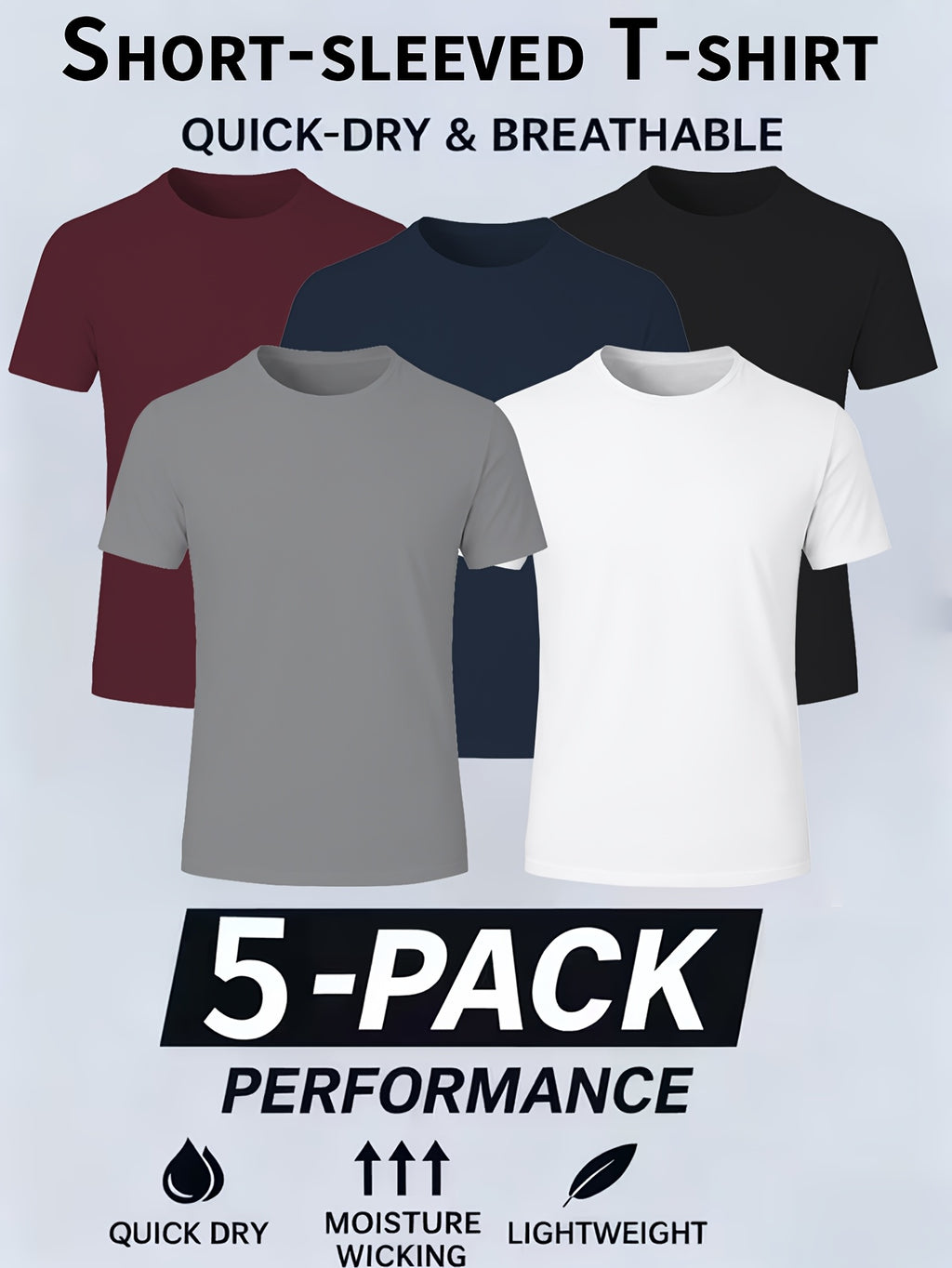 5 Pack Men's Quick Dry T-Shirts Moisture Wicking Athletic Crew Neck Short Sleeve Workout Shirts for Gym Running Sports Casual Wear S-XXXL