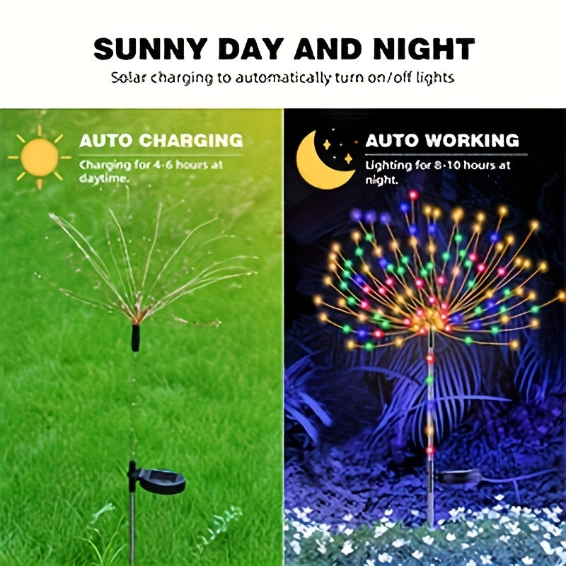 Solar Firework Lights Outdoor 8-Pack – 480 LED, IP65 Waterproof, 8 Lighting Modes, Solar Powered Stake Lights for Garden, Lawn, Pathway & Patio | Christmas, Halloween & Holiday Decor