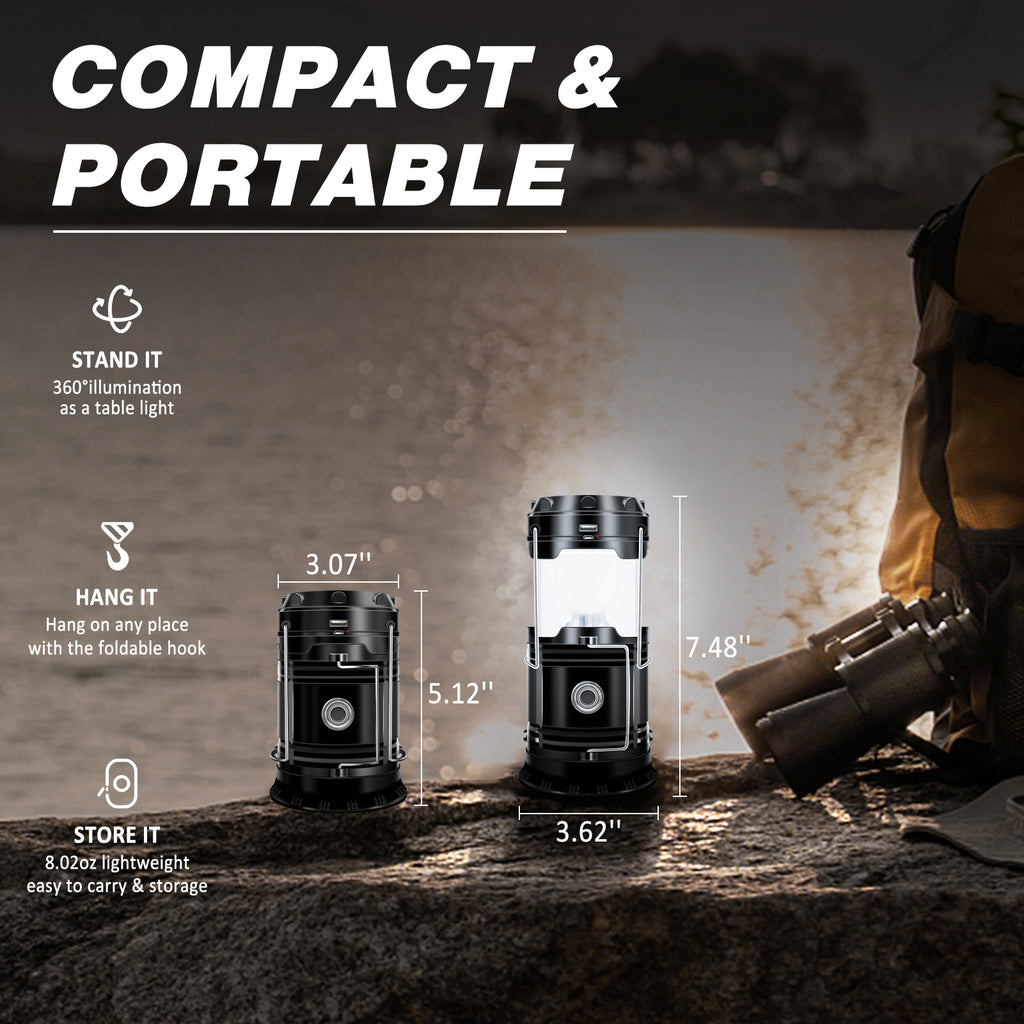 4-Pack Solar Camping Lantern LED Collapsible Rechargeable Flashlight – IPX4 Waterproof Emergency Hanging Light for Camping, Hurricane, Power Outage & Survival Kit, Indoor Outdoor