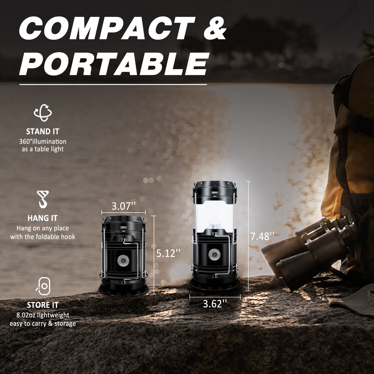 4-Pack Solar Camping Lantern LED Collapsible Rechargeable Flashlight – IPX4 Waterproof Emergency Hanging Light for Camping, Hurricane, Power Outage & Survival Kit, Indoor Outdoor