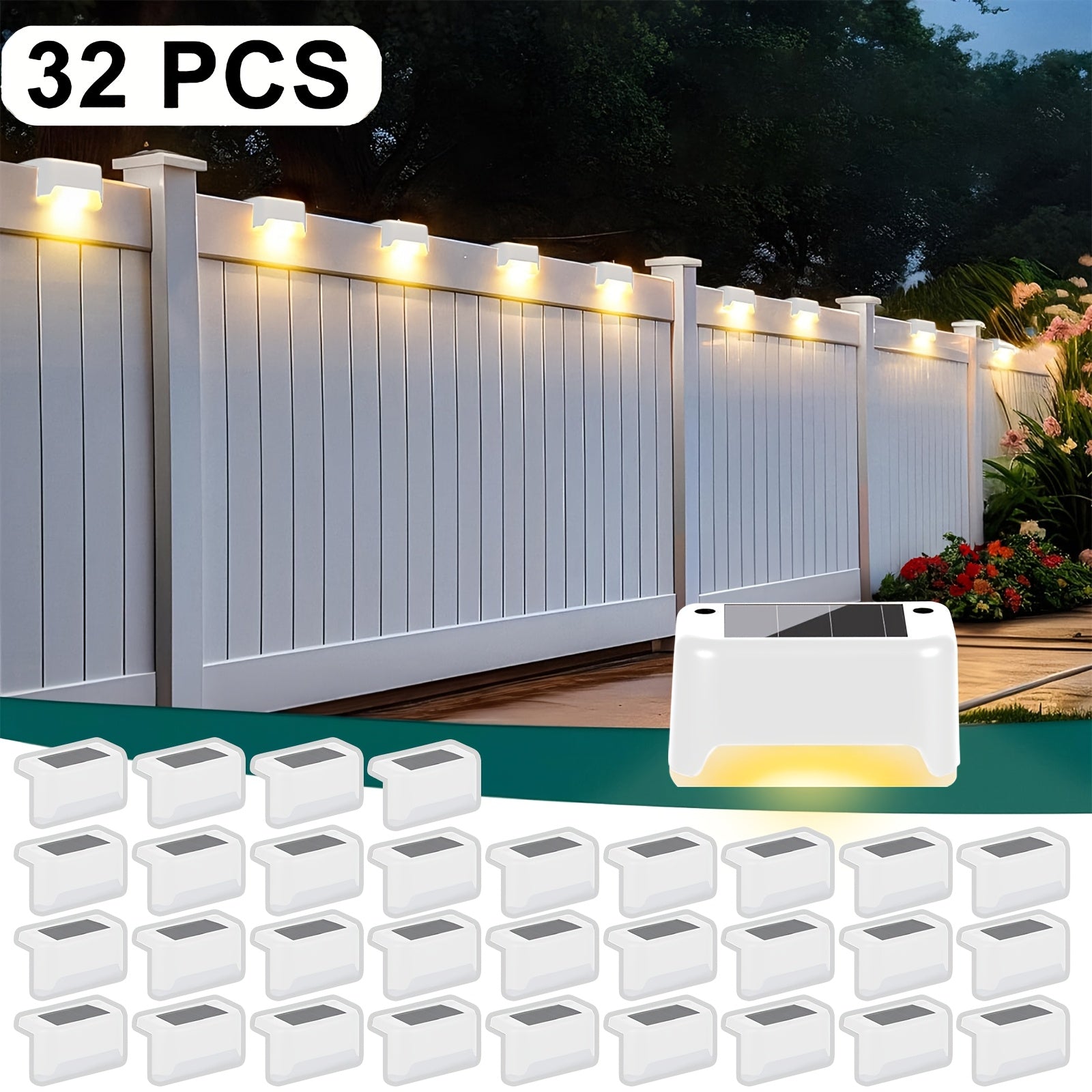 Solar LED Deck Lights Outdoor – 16 or 32 Pack, Auto On/Off Dusk to Dawn, 12-Hour Lighting for Stairs, Fence, Pathway & Patio | Step Lights for Night Safety & Garden Decor, Black/White/Brown
