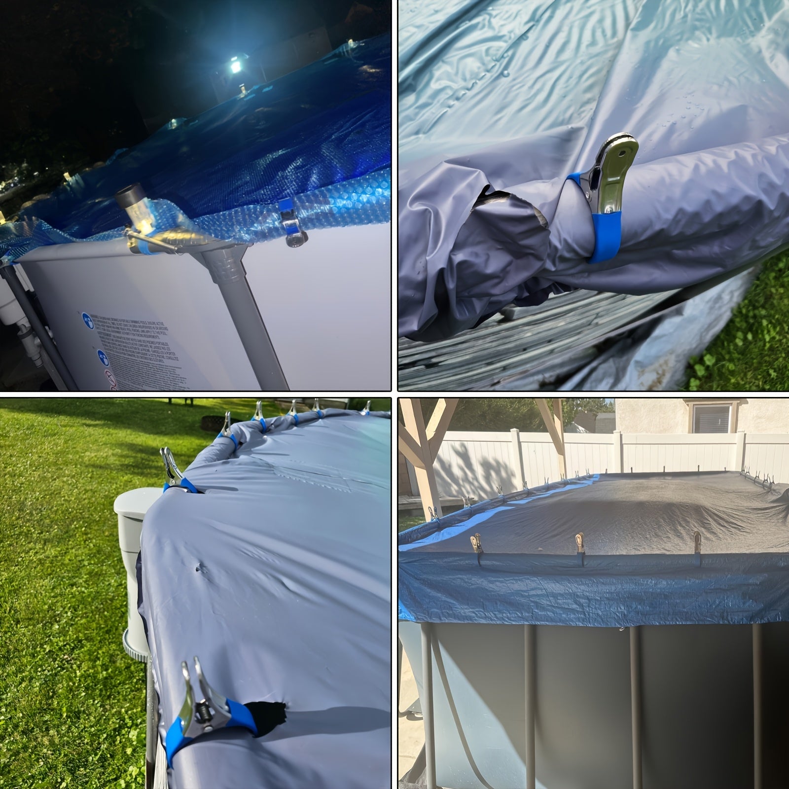 Pool Cover Clips 12-Pack Heavy-Duty Stainless Steel Spring-Loaded Windproof Clips with Ergonomic Blue Handles - Rust-Resistant Secure Clamps for Above Ground Pool Covers Tarps & Outdoor Use