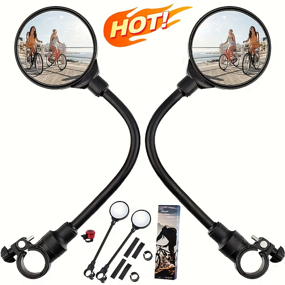 Bicycle Rearview Mirror with Built-In Bell – 360° Rotatable Handlebar Mount, Wide-Angle Convex Lens & Shatterproof Glass for Road & Mountain Bikes, Single or 4pcs Set