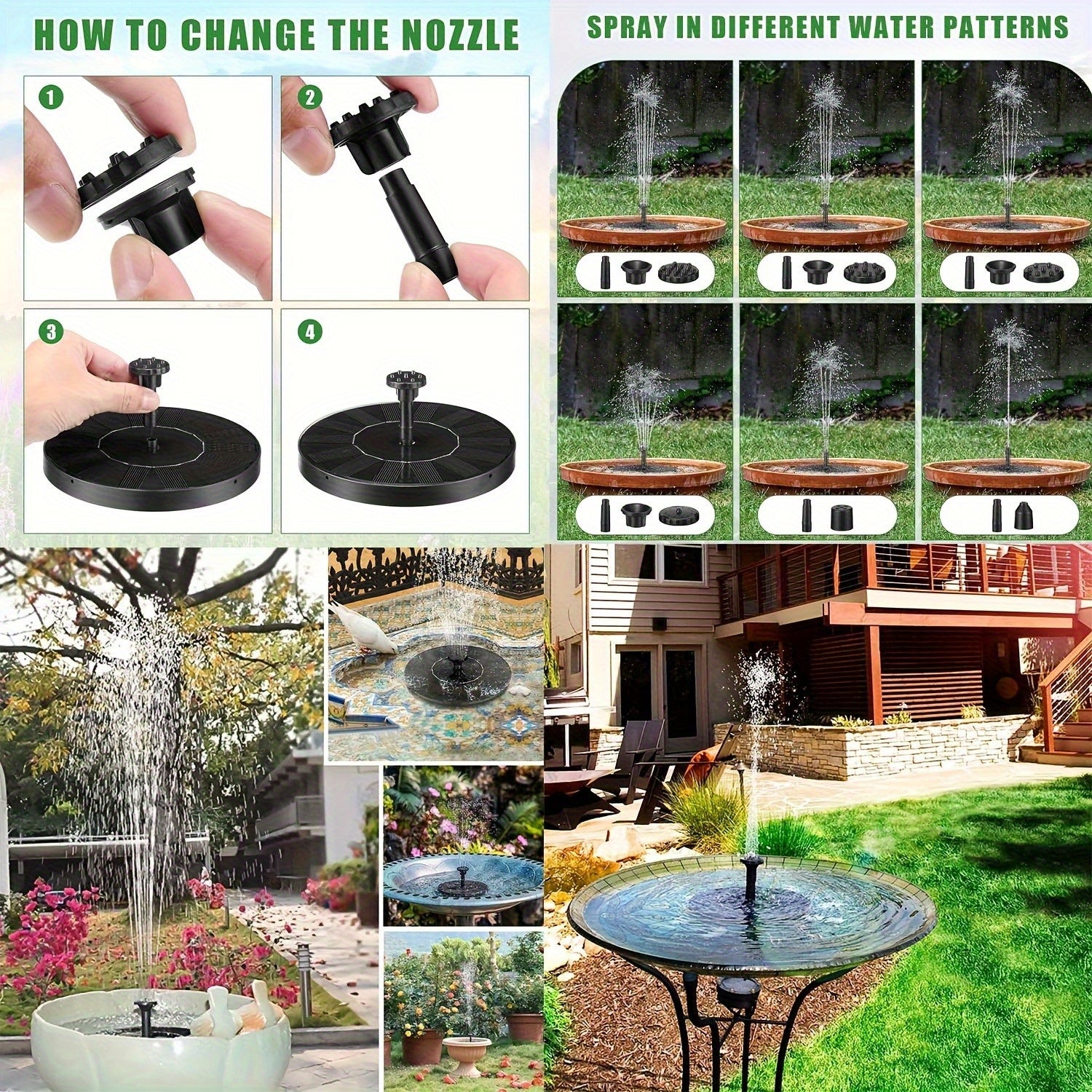 Solar Powered Fountain for Garden Pond & Bird Bath – Outdoor Water Feature with Durable Plastic Design for Pool, Courtyard, Rockery & Terrace Decor
