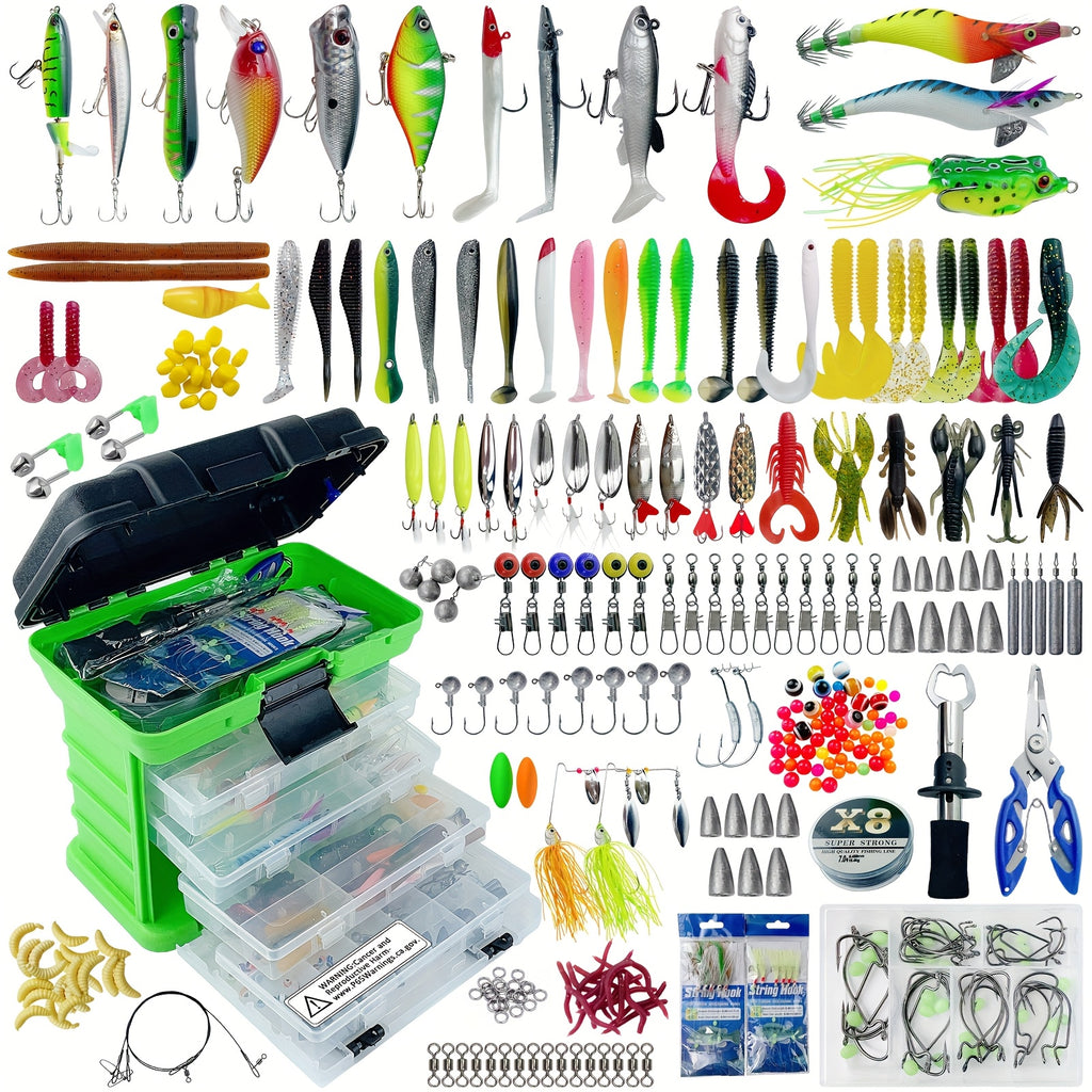 346pcs Fishing Lures Kit Complete Tackle Box Set – Crankbaits, Minnow, Spinnerbaits, Jigs, Hooks, Soft Baits, Weights & Topwater Lures for Freshwater & Saltwater