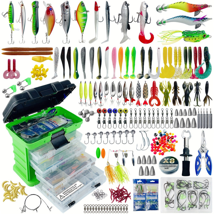 346pcs Fishing Lures Kit Complete Tackle Box Set – Crankbaits, Minnow, Spinnerbaits, Jigs, Hooks, Soft Baits, Weights & Topwater Lures for Freshwater & Saltwater