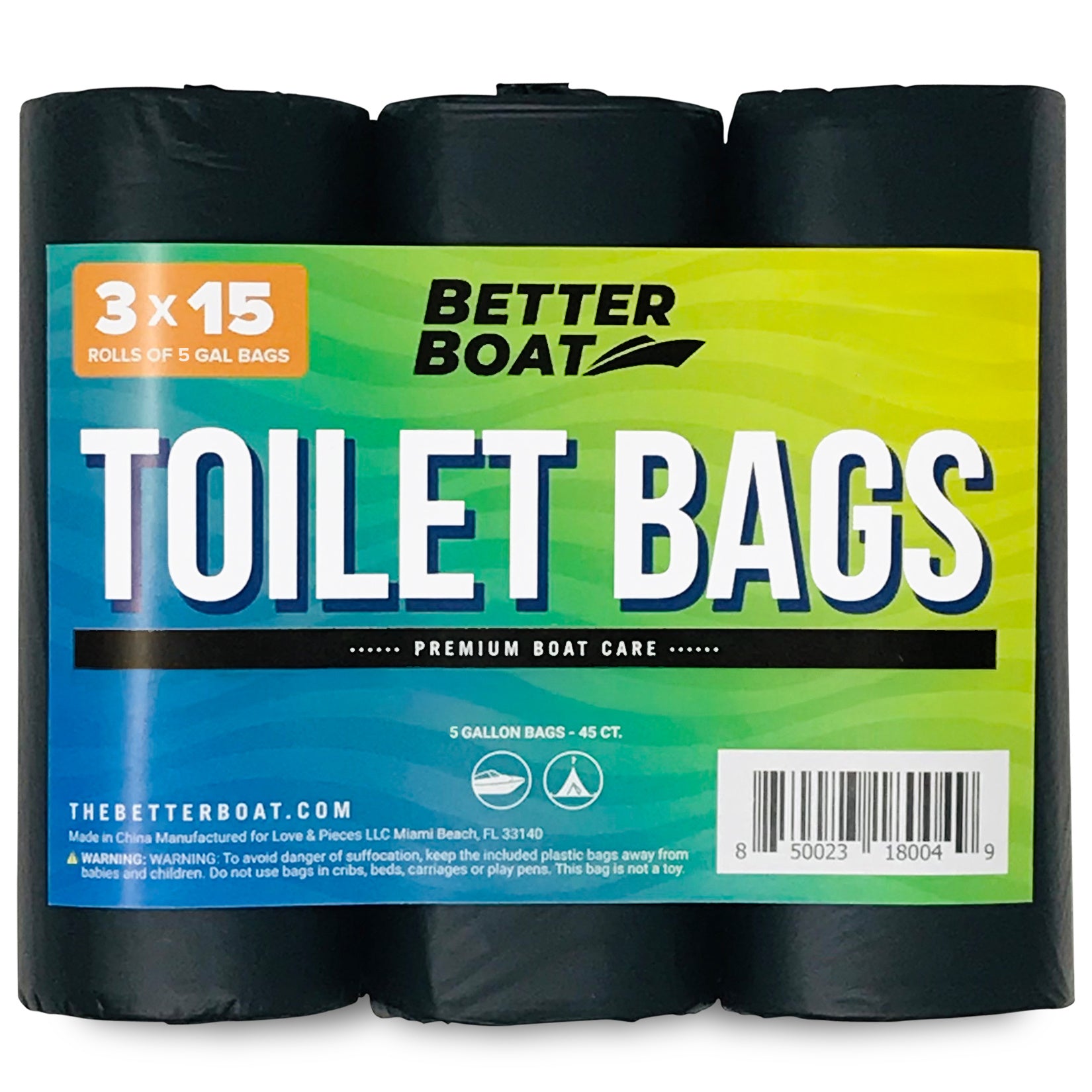 Compostable Portable Toilet Bags 45 Count 8-Gallon – Leak-Proof Heavy Duty Waste Bags for Camping Portable Potty, Fits 5-Gallon Bucket Toilet Seat, Boating, RV & Emergency Use