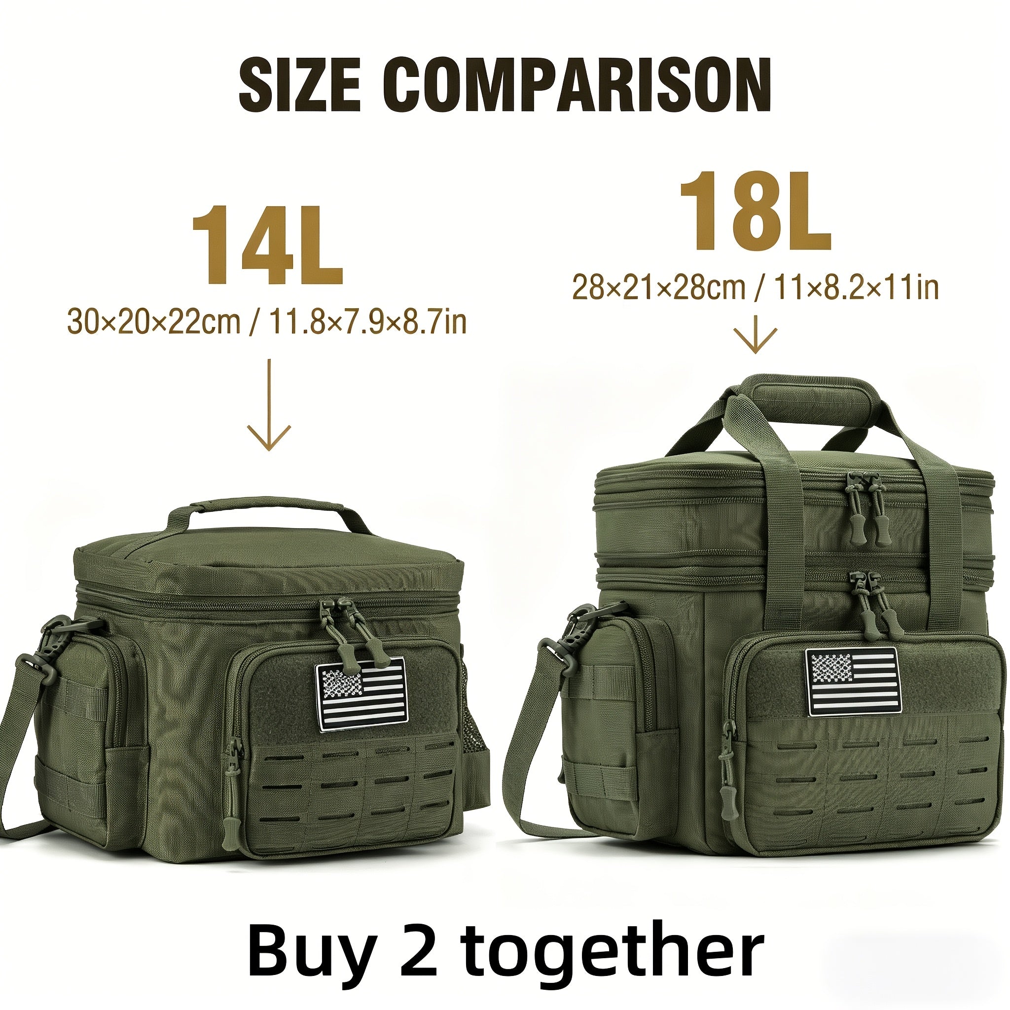 Tactical Insulated Lunch Bag for Men Women with MOLLE Webbing – Large Leakproof Cooler Bag 18L / 3.7gal Expandable Double Compartment Meal Prep Bag for Work Camping Hiking Picnic